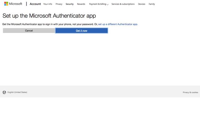 Kuvakaappaus Microsoft Authenticator -vaihtoehdosta