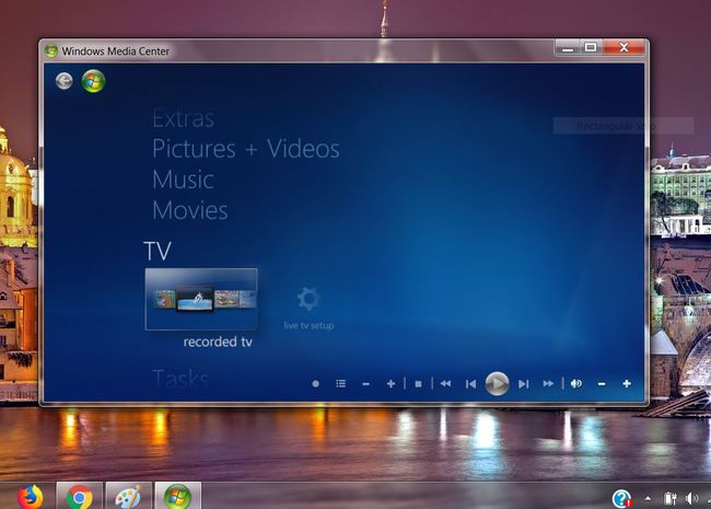 Näyttökuva Windows Media Centeristä Windows 7:ssä