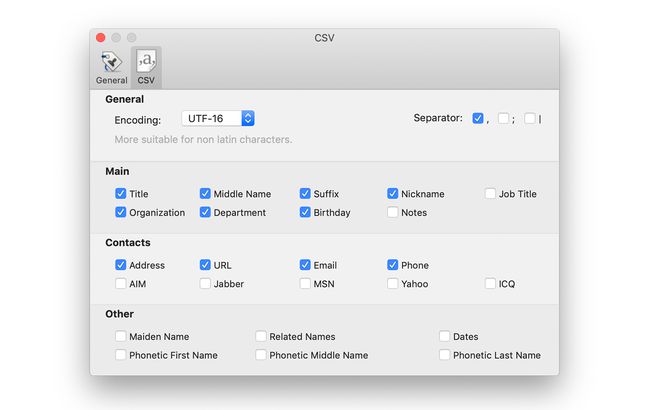 CSV-asetukset AB2CVS:ssä