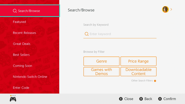 Hae/selaa valittuja Nintendo eShopissa.