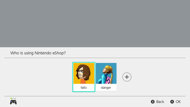 Profiilin valinta Nintendo eShopille.