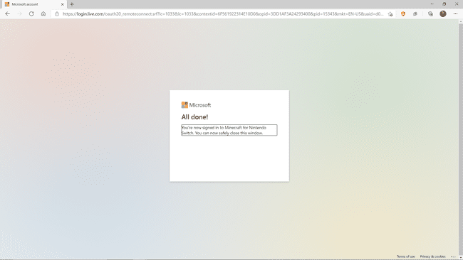 Menestyssivu Minecraft for Switchin yhdistämisen jälkeen Microsoftiin.