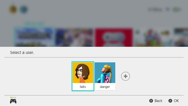Profiilin valinta Nintendo Switchissä.
