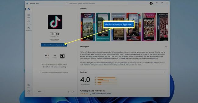 Poistu Amazon App Store -painikkeesta Microsoft Storessa Windows 11:ssä 