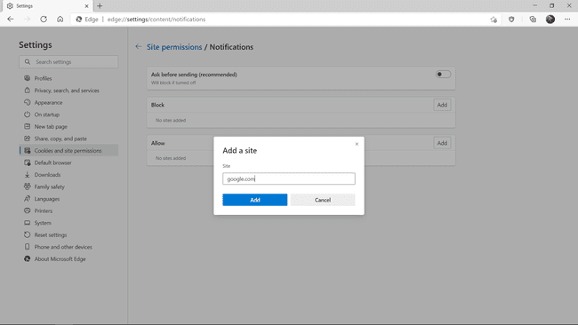 Estä ilmoitukset sivustolta Edgessä.