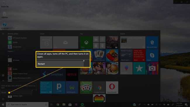 Käynnistä uudelleen -valikko Windows 10:ssä