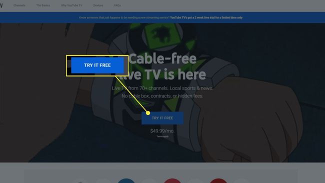 YouTube TV -painike Kokeile ilmaiseksi