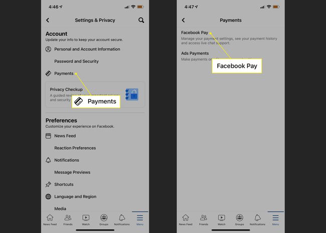 Maksu- ja Facebook Pay -vaihtoehdot Facebookin asetuksissa
