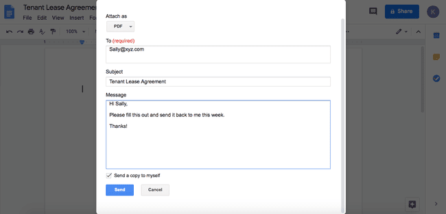 Sähköposti PDF-muodossa Google Docsissa.