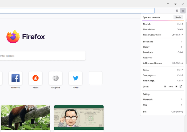 Firefox-valikko