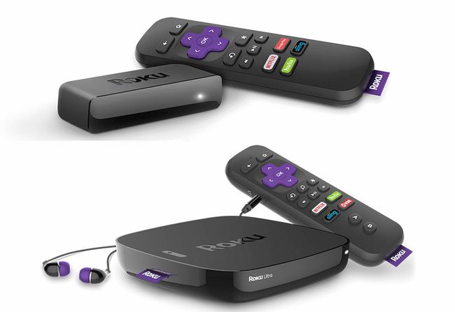 Roku Express (ylhäällä) - Roku Ultra (alhaalla) Media Streamers