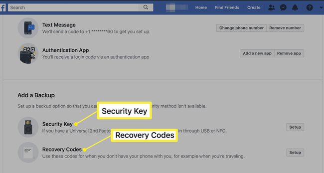Varmuusvaihtoehdot kaksivaiheiseen todennuksen käyttöön Facebookissa