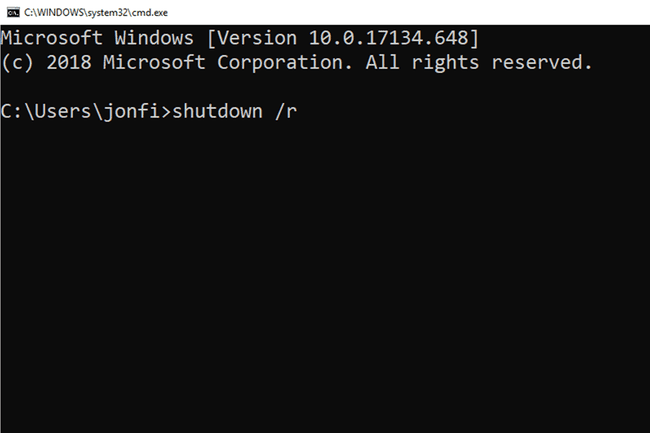 shutdown r-komento Windows 10:ssä