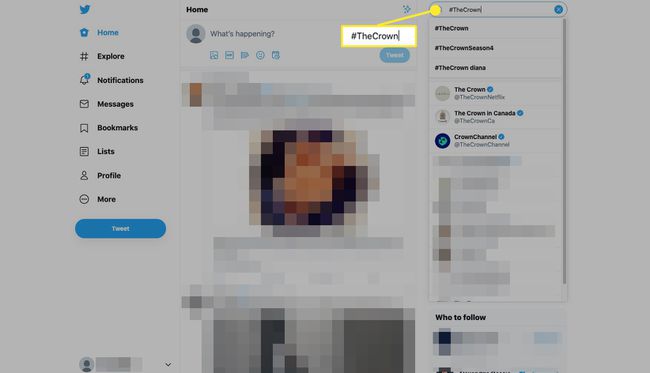 Käytä Twitteriä selaimessa, etsi hakukenttä ja kirjoita hashtagilla alkava hakutermi.