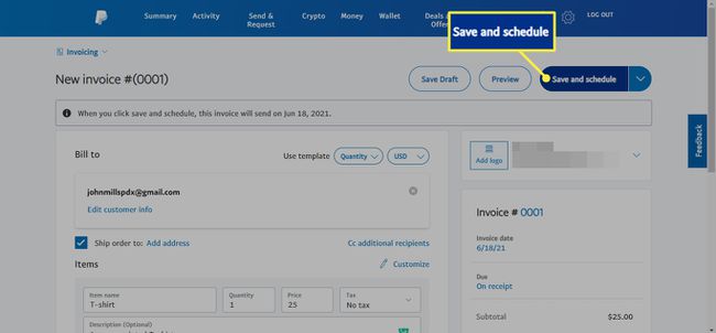 Tallenna ja ajoita PayPal-laskulle