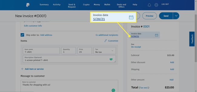 Laskun päivämäärä PayPal-laskussa