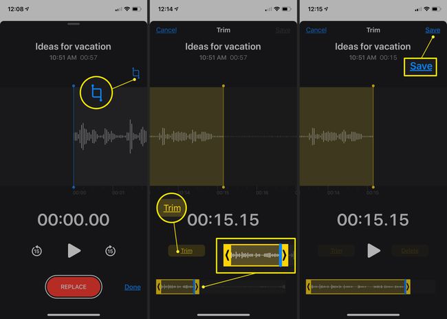 Tallenteen liiallinen rajaus iPhonen Voice Memos -sovelluksessa