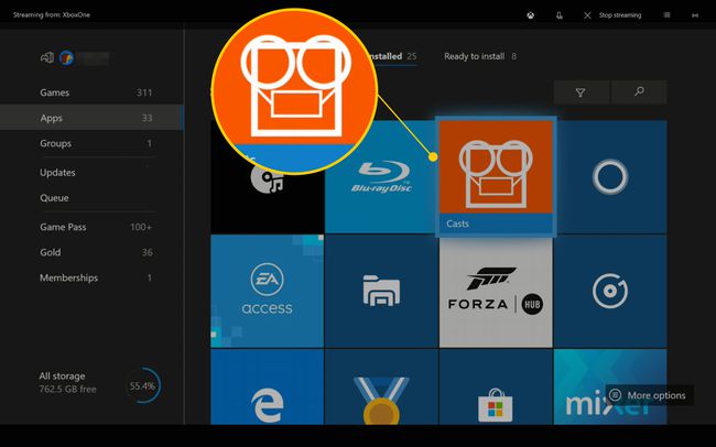 Xbox One Omat pelit ja sovellukset Casts-sovelluksella korostettuna