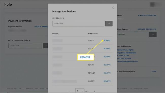 Poista laitteet Hulu-tililtä.