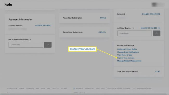 Valitse Suojaa tilisi Hulu-tilin asetuksista.
