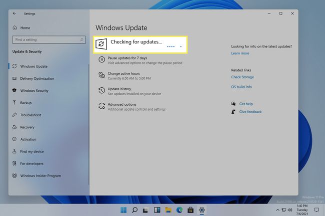 Tarkista päivitysten näyttö Windows 11:ssä