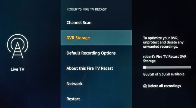 Hallitse Fire TV Recast -asetuksia Fire TV Stickin tai Box Detailin avulla