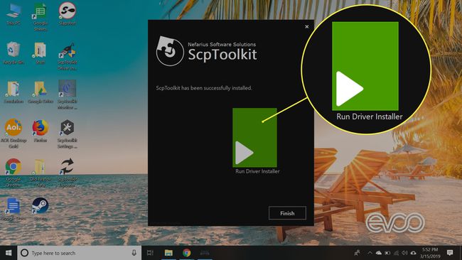 Vihreä painike Run Driver Installer -ohjelman yläpuolella