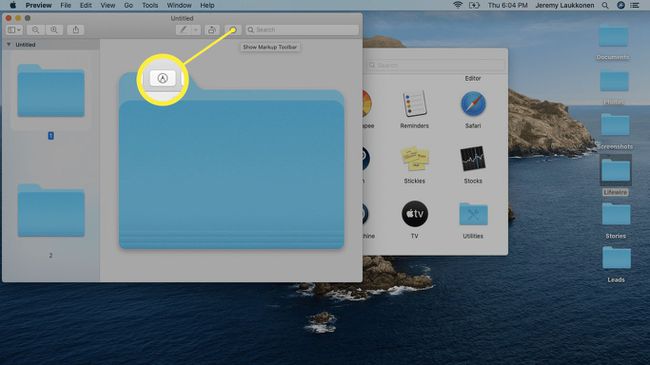 Merkintätyökalu korostettuna macOS:n Esikatselu-sovelluksessa.