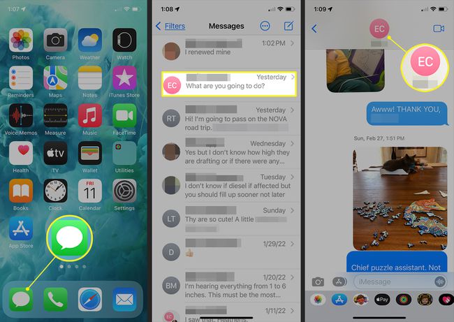 iPhone Messages -sovellus näyttää keskustelun