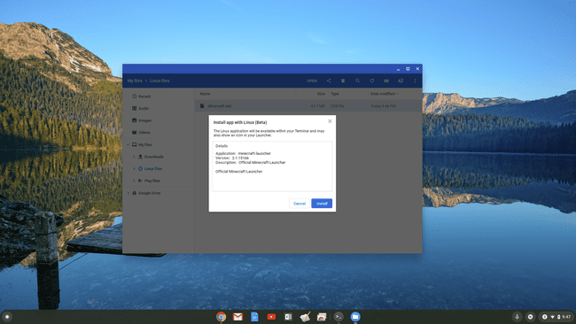 Kuvakaappaus Linuxin (beta) asentamisesta Chromebookiin
