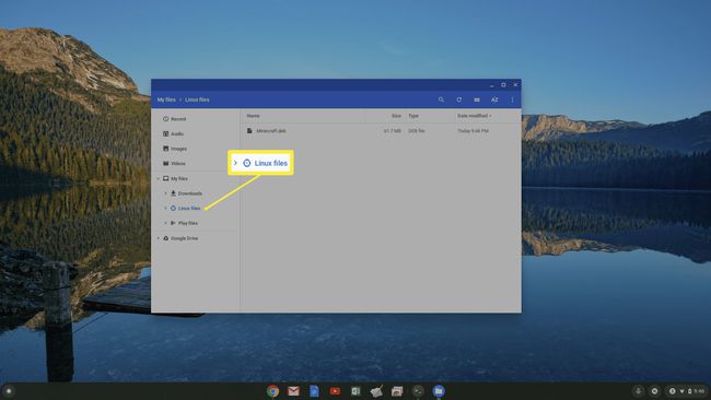 Kuvakaappaus Linux-tiedostojen tallennusalueesta Chromebookissa.