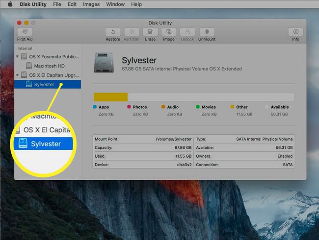 OS X El Capitan Disk Utility -kuvakaappaus