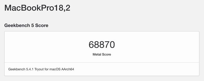 Geekbench Metal -pisteet M1 Maxista