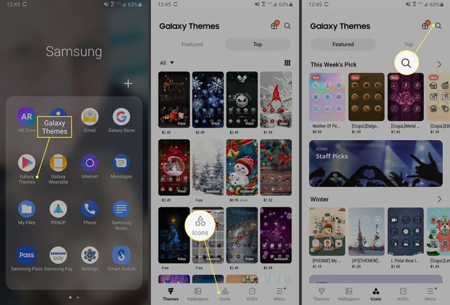 Galaxy-teemat, kuvakkeet ja haku Samsung-puhelimella