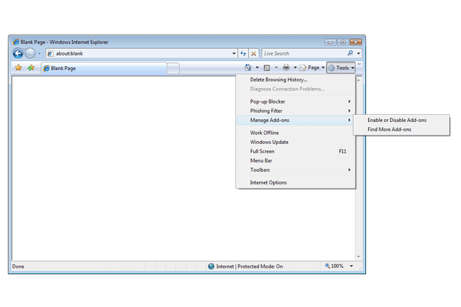 Internet Explorerin Hallitse lisäosia -valikko