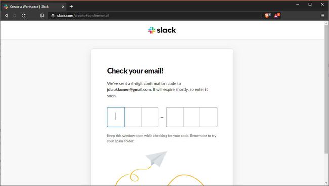 A screenshot of the Slack email confirmation screen.