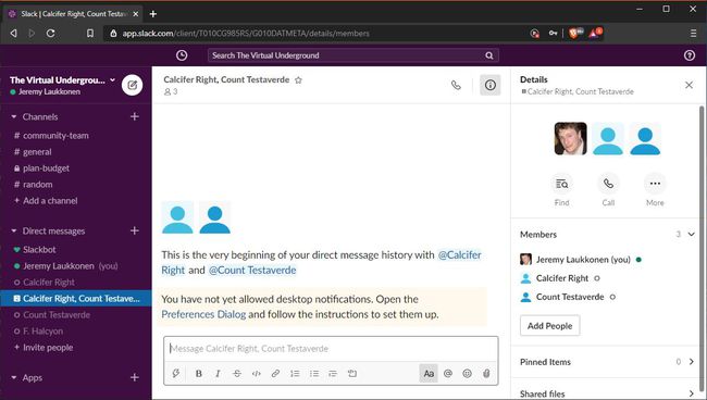 A screenshot of a group direct message in Slack.