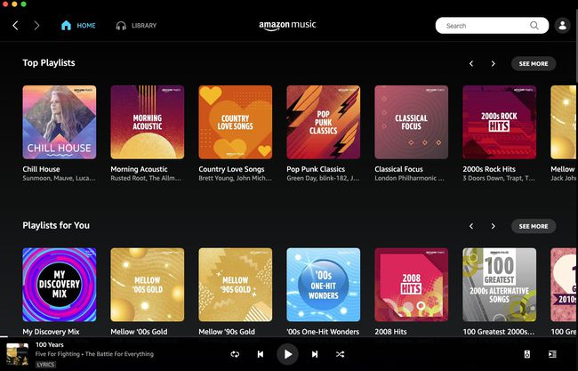 Amazon Music Unlimited kuten verkkosovelluksessa näkyy.