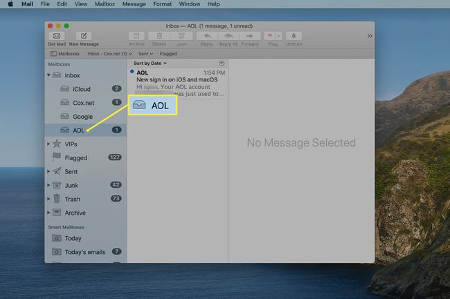 AOL Mail -näyttö Mac Mailissa