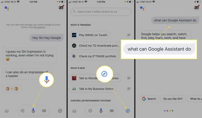 Google Assistant -sovellus, jossa on mikrofoni, kompassi ja 