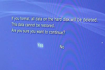 Alusta uusi PS3-kiintolevy valitsemalla Kyllä.