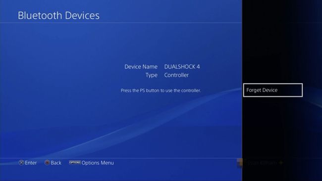 Kuvakaappaus ohjainvalikosta PS4-asetuksissa, jossa Unohtunut laite -vaihtoehto on korostettuna