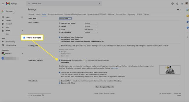 Gmail-postilaatikon asetukset Näytä liput korostettuina