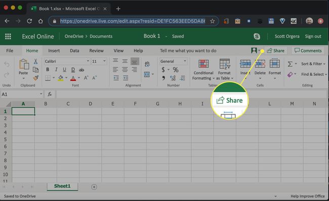 Jaa-painike Excel Onlinessa