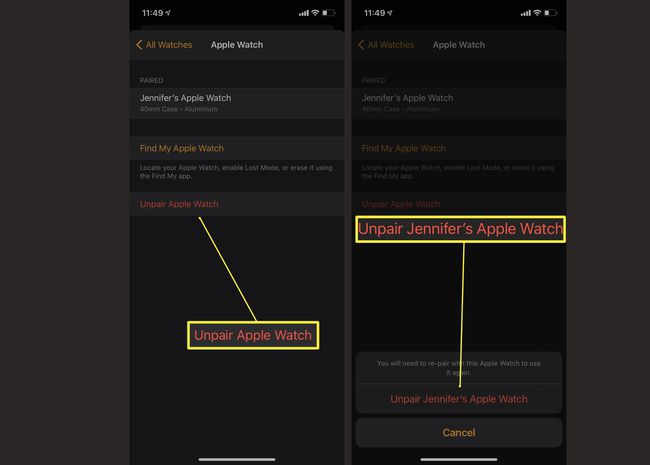 Vaadittavat vaiheet Apple Watchin pariliitoksen poistamiseksi Watch-sovelluksen kautta