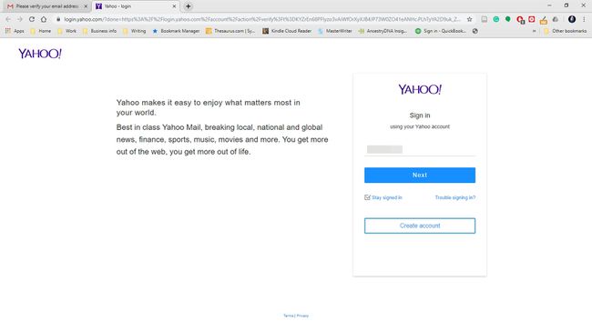 Yahoo Mail -kirjautumissivu.