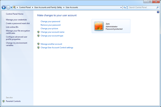 Windows 7 -käyttäjätilit -näyttö