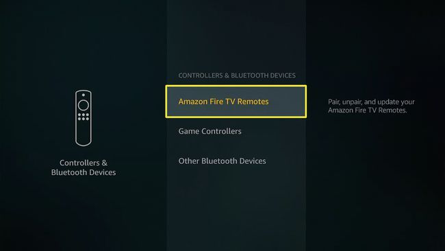 Amazon Fire TV -kaukosäätimet korostettuna Fire Stick -asetuksissa.