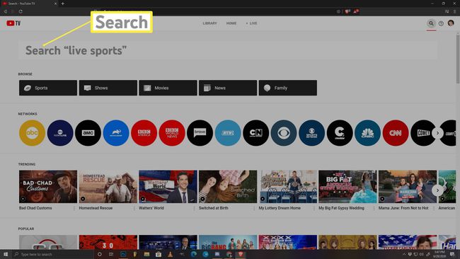 Kuvakaappaus YouTube TV:n hakusivusta.