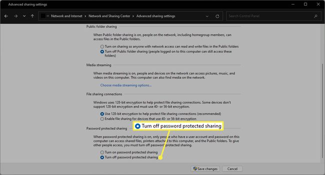 Poista salasanasuojattu jakaminen käytöstä Windows 11:n jakamisen lisäasetuksissa